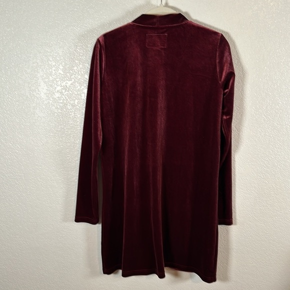 Evystree Wine Velour Longline Cardigan Patch-pockets New Size Small - Picture 5 of 7